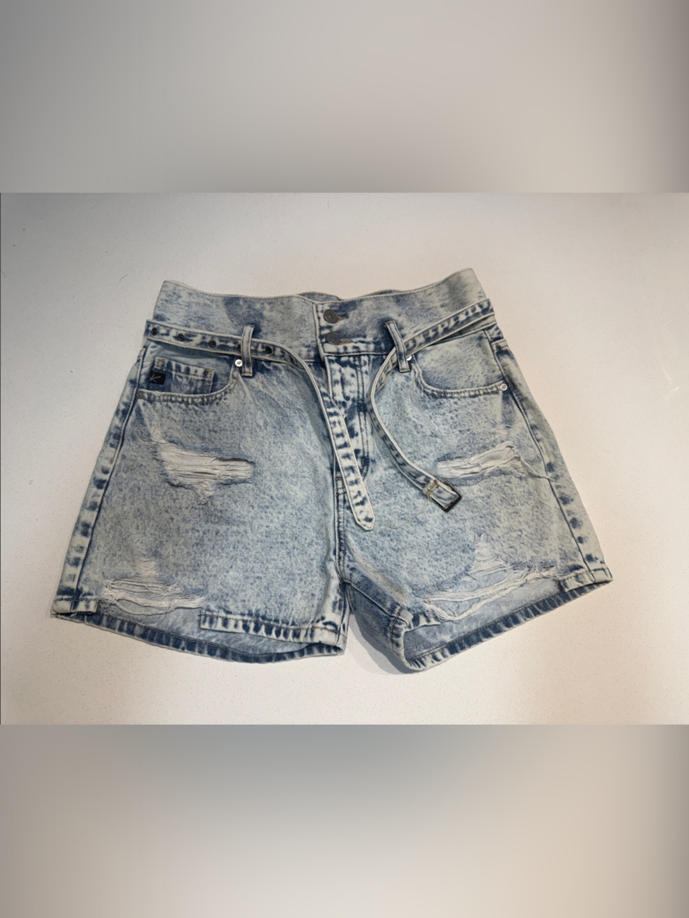 KanCan Light Blue Acid Wash Distressed Denim Shorts